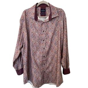 Daniel Hechter Paris Long Sleeve Button Down Shirt, Pink Orange Blue Paisley